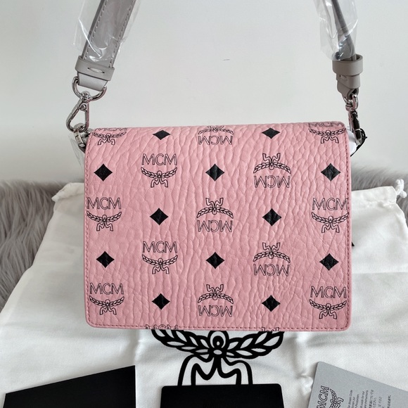 MCM Shoulder Patricia Visetos Soft Pink Coated Canvas Cross Body Bag - Picture 4 of 14